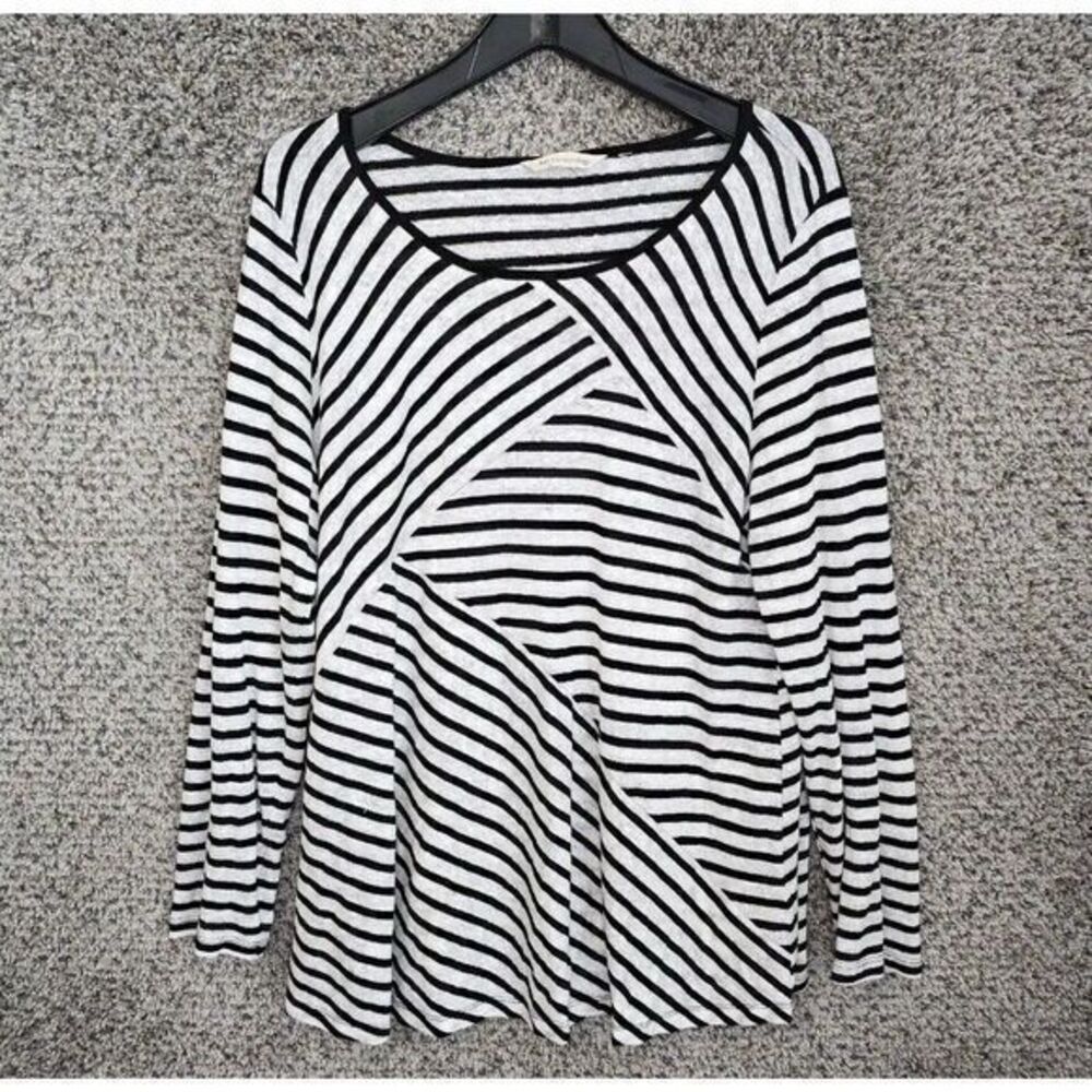 Soft Surroundings Top Womens S Black Gray Striped Linen Blend Scoop Neck Tunic